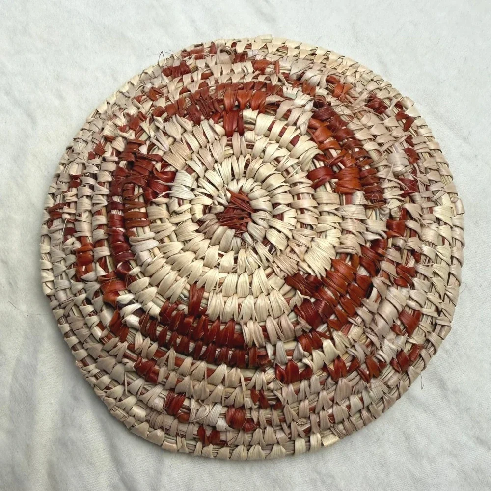 Mini Tohono Oodham Pima Style Coiled Basket Star Design Natural Rust Tiny Gift